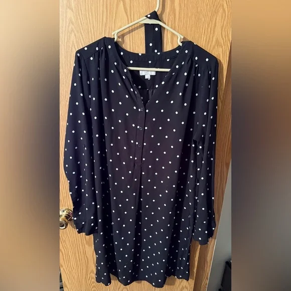 LOFT Black Dress with White Polka Dots - Picture 1 of 7